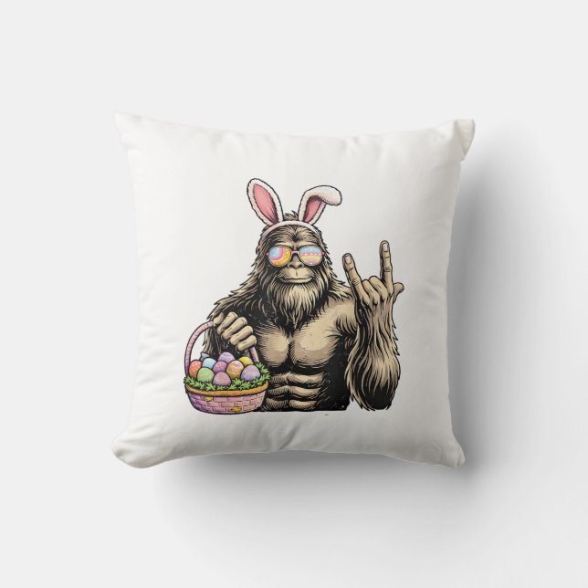 Funny Bigfoot Easter Egg Rock Sasquatch Easter Day Throw Pillow (Front)