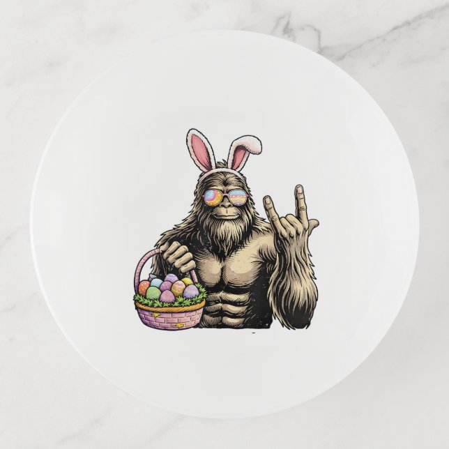 Funny Bigfoot Easter Egg Rock Sasquatch Easter Day Trinket Tray (Front)