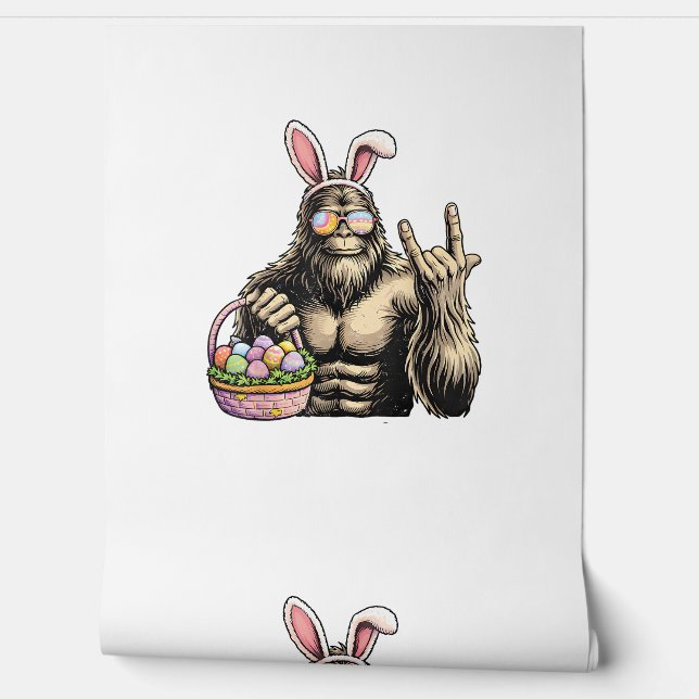 Funny Bigfoot Easter Egg Rock Sasquatch Easter Day Wallpaper (Unrolling)
