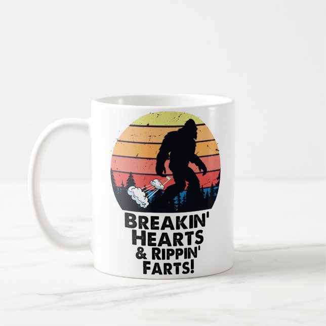 funny Bigfoot Fart Mug - Breakin' Hearts joke (Left)