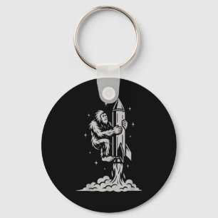 Funny Bigfoot Flying Into Space With Stars And Cos Keychain