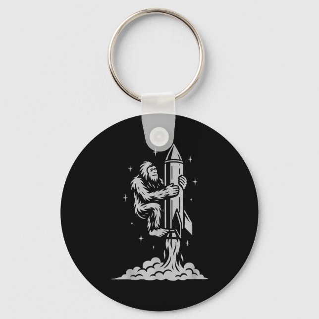 Funny Bigfoot Flying Into Space With Stars And Cos Keychain (Front)