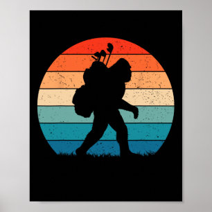 Funny Bigfoot Golf Vintage Retro Sasquatch Playing Poster