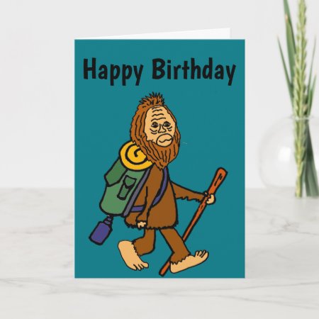 Funny Bigfoot Hiking Cartoon Card