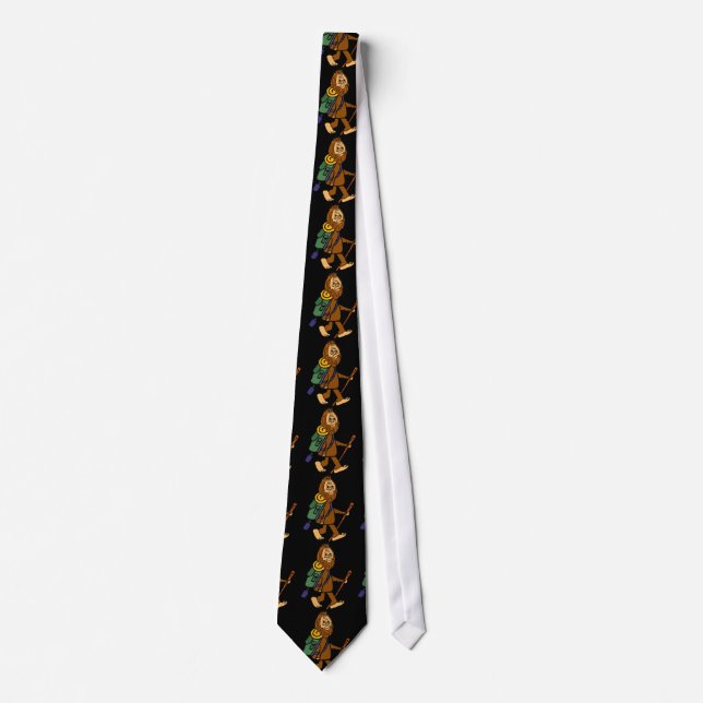 Funny Bigfoot Hiking Cartoon Neck Tie (Front)