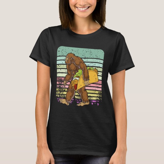 Funny Bigfoot Holding A Taco T-Shirt (Front)