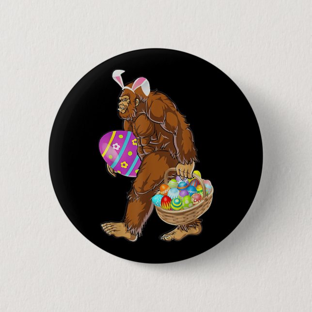Funny Bigfoot Hunting Easter Eggs  Button (Front)