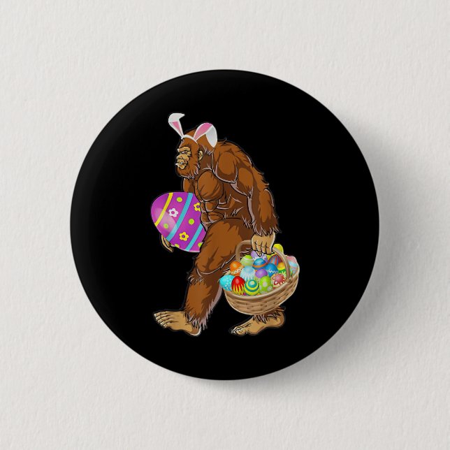 Funny Bigfoot Hunting Easter Eggs  Button (Front)