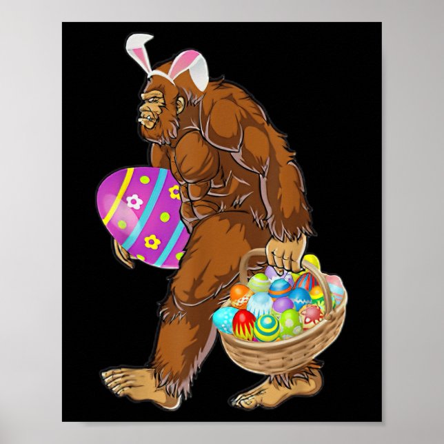 Funny Bigfoot Hunting Easter Eggs  Poster (Front)