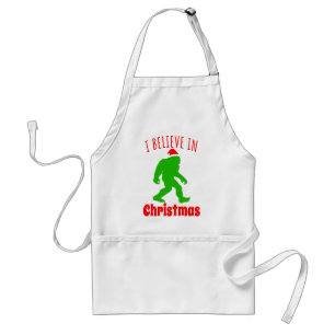 Funny Bigfoot I Believe In Christmas Adult Apron