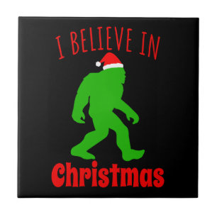 Funny Bigfoot I Believe In Christmas Ceramic Tile