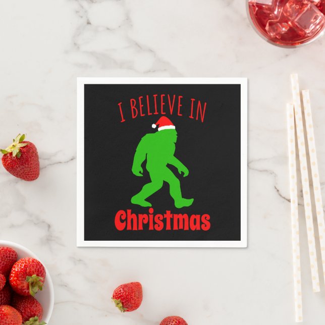 Funny Bigfoot I Believe In Christmas    Napkins (Insitu)