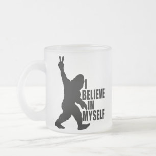 Funny Bigfoot-I Believe in Myself Frosted Glass Coffee Mug