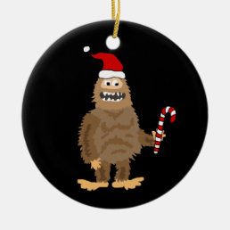 Funny Bigfoot in Santa hat Christmas Cartoon Ceramic Ornament