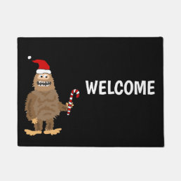 Funny Bigfoot in Santa hat Christmas Cartoon Doormat
