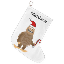 Funny Bigfoot in Santa hat Christmas Cartoon Large Christmas Stocking