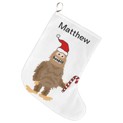 Funny Bigfoot in Santa hat Christmas Cartoon Large Christmas Stocking