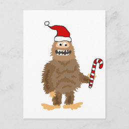 Funny Bigfoot in Santa hat Christmas Cartoon Postcard
