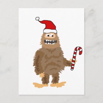 Funny Bigfoot In Santa Hat Christmas Cartoon Postcard by ChristmasSmiles at Zazzle