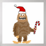 Funny Bigfoot in Santa hat Christmas Cartoon Poster<br><div class="desc">Cute fun unique Bigfoot wearing Santa hat and holding candy cane Christmas design is fantastic for Bigfoot lovers and nature lovers during Christmas holidays.</div>