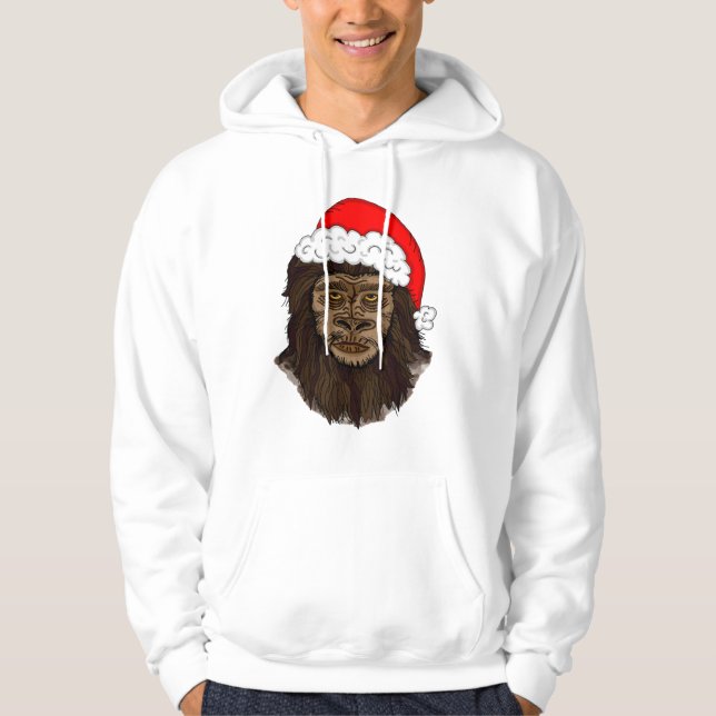 Funny Bigfoot In Santa Hat Sasquatch Humor Hoodie (Front)