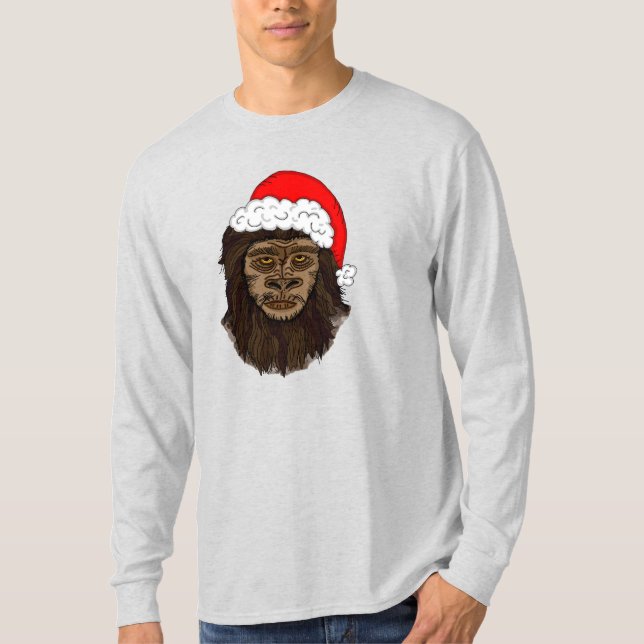 Funny Bigfoot In Santa Hat Sasquatch Humor T-Shirt (Front)