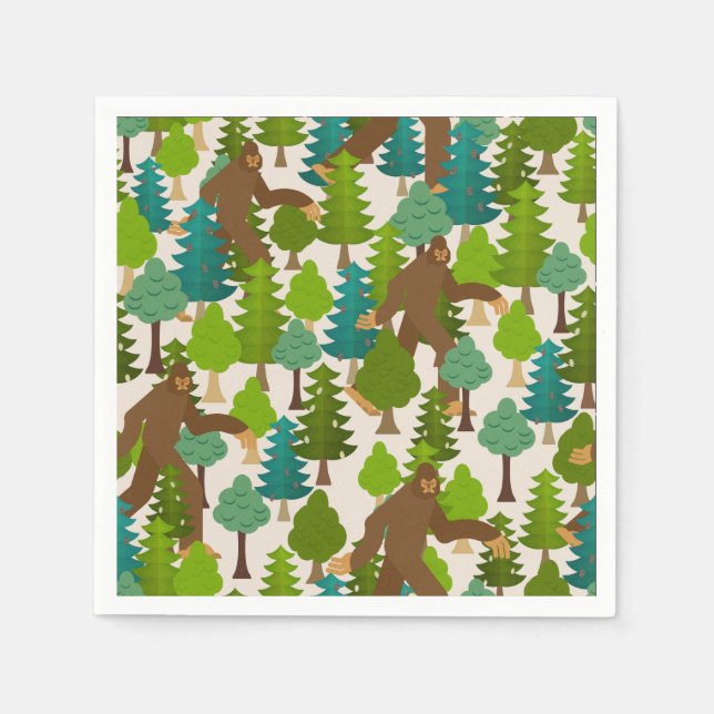 Funny Bigfoot in the Woods Cartoon Napkins (Front)