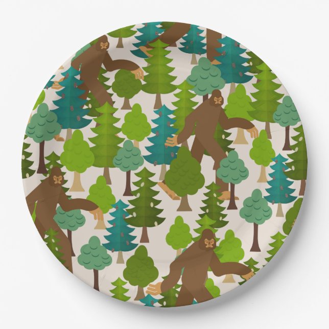 Funny Bigfoot in the Woods Paper Plates (Front)