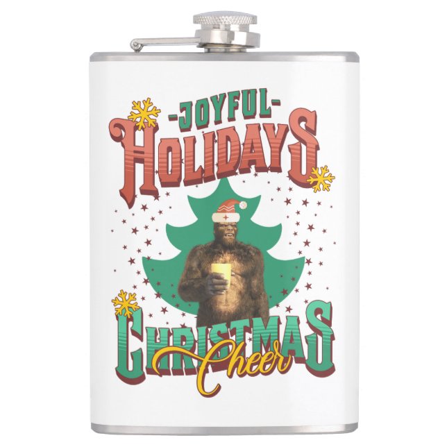 Funny Bigfoot - Joyful Holidays Christmas Cheer Flask (Front)
