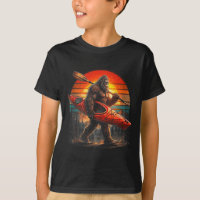 Funny bigfoot kayaking retro sunset sasquatch