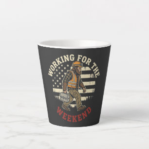 Funny Bigfoot Labor Day Shirt Blue Collar US Flag Latte Mug