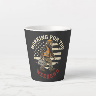 Funny Bigfoot Labor Day Shirt Blue Collar US Flag Latte Mug