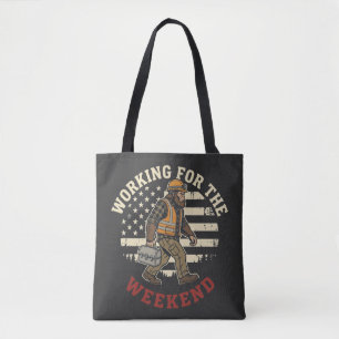 Funny Bigfoot Labor Day Shirt Blue Collar US Flag Tote Bag