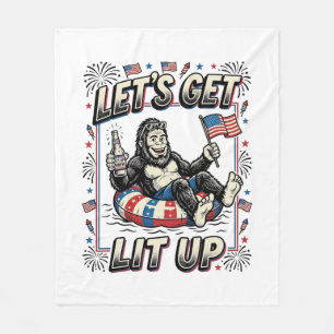 Funny Bigfoot Let’s Get Lit Up Patriotic Fleece Blanket