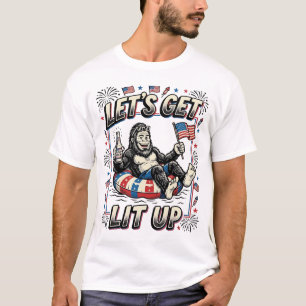 Funny Bigfoot Let’s Get Lit Up Patriotic T-Shirt