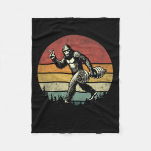 Funny Bigfoot Lifting Gym Retro Bigfoot Sasquatch Fleece Blanket