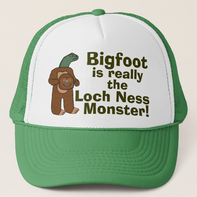 Funny Bigfoot Loch Ness Monster Trucker Hat (Front)