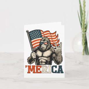 Funny Bigfoot Merica Rock Usa Flag Patriotic 4th O Card