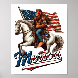 Funny Bigfoot Merica Usa Mullet Byndana Horse Ridi Poster