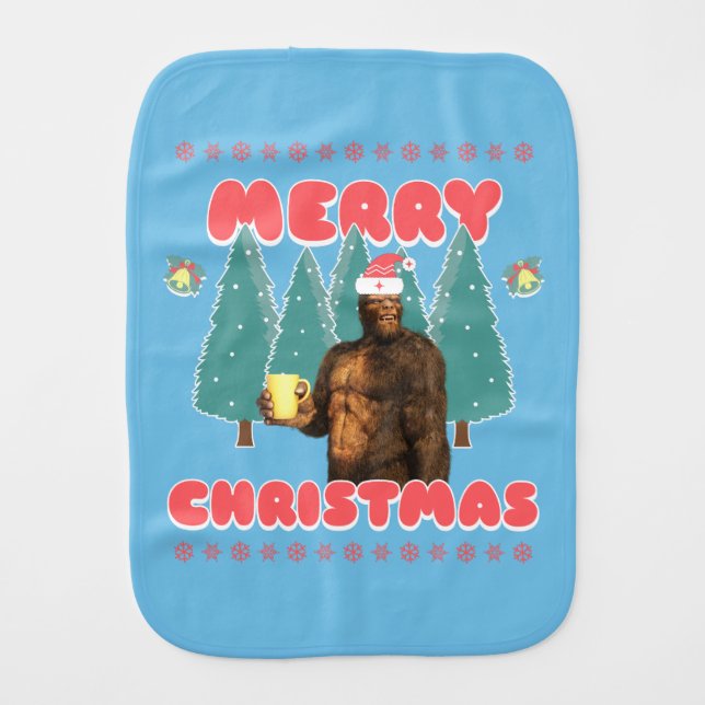 Funny Bigfoot - Merry Christmas Baby Burp Cloth (Front)