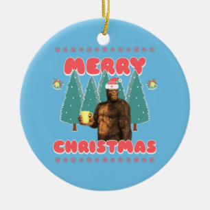 Funny Bigfoot - Merry Christmas Ceramic Ornament