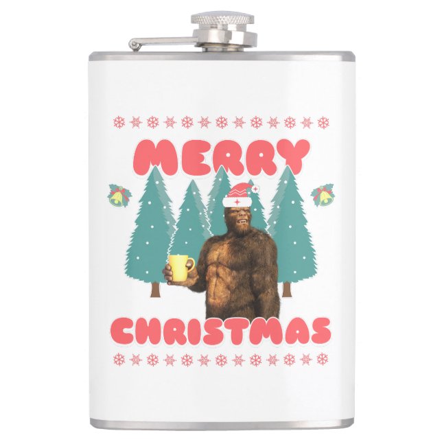 Funny Bigfoot - Merry Christmas Flask (Front)
