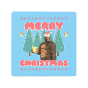 Funny Bigfoot - Merry Christmas Metal Print