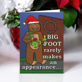 Funny Bigfoot Merry Christmas Pun Sasquatch Holiday Card by HaHaHolidays at Zazzle