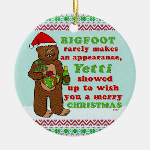 Funny Bigfoot Merry Christmas Sasquatch Pun Ceramic Ornament