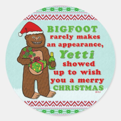 Funny Bigfoot Merry Christmas Sasquatch Pun Classic Round Sticker