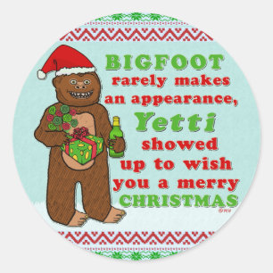 Funny Bigfoot Merry Christmas Sasquatch Pun Classic Round Sticker
