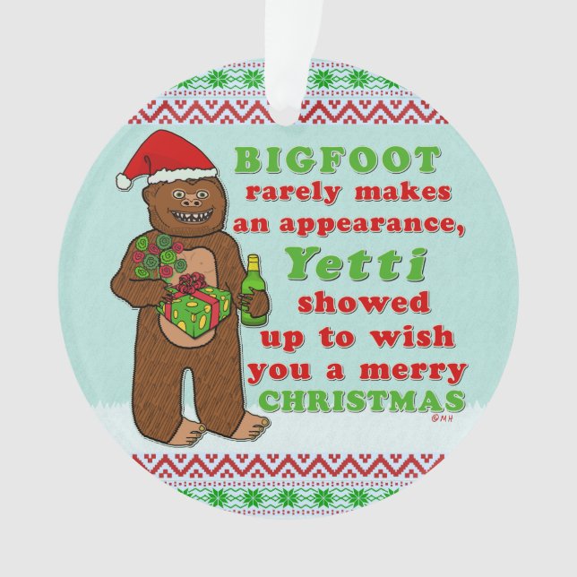 Funny Bigfoot Merry Christmas Sasquatch Pun Ornament (Front)