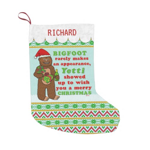 Funny Bigfoot Merry Christmas Sasquatch Pun Small Christmas Stocking