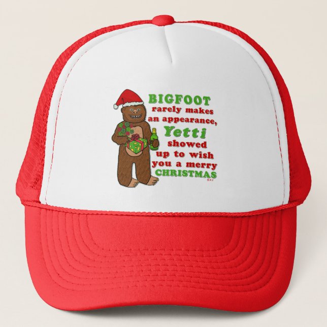 Funny Bigfoot Merry Christmas Sasquatch Pun Trucker Hat (Front)